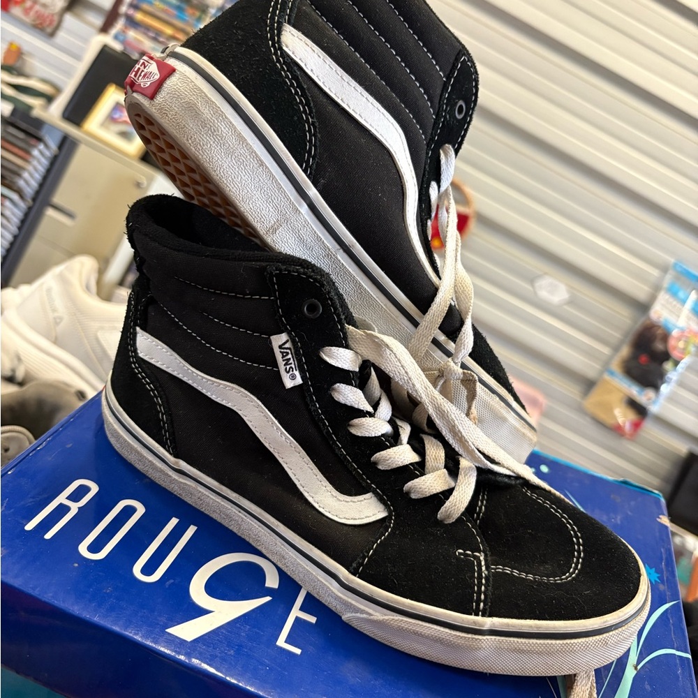 Vans Black and White High-Top Sneakers with Suede Upper